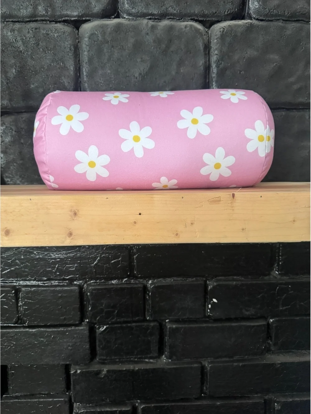Camping Pillow- Pink with White Daisies